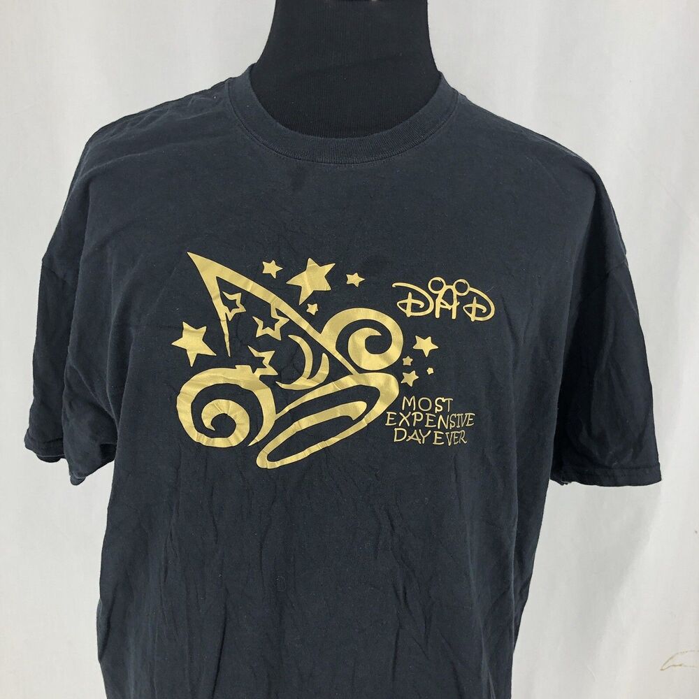 Gildan Disney Mickey Mouse DAD Most Expensive Day Ever Black Gold Shirt XXL